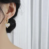 Women Pearl Hoop Earrings Heart Zircon Lady Earring Jewelry