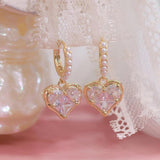 Women Pearl Hoop Earrings Heart Zircon Lady Earring Jewelry