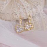 Women Pearl Hoop Earrings Heart Zircon Lady Earring Jewelry