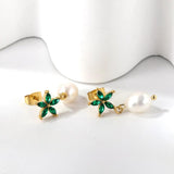 Green Crystal Hoop Earrings Vintage Pearl Dangle Ear Clip Jewelry Gift