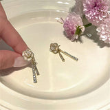 Pearl Zircon Mountain Camellia Earrings Women'S Earrings Temperament Wedding