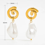 High End PVD Freshwater Pearl Snail Shaped Hoop Earring