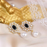 French Retro Style Vintage Water Drop Pearl Zircon Earrings