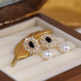 French Retro Style Vintage Water Drop Pearl Zircon Earrings