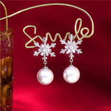 Snowflake Zircon & Christmas Pearl Earrings