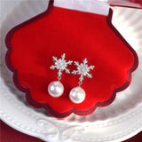 Snowflake Zircon & Christmas Pearl Earrings