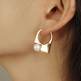 French Stylish Lock Pearl Charms Hoop Earrings for Women
