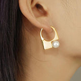 French Stylish Lock Pearl Charms Hoop Earrings for Women