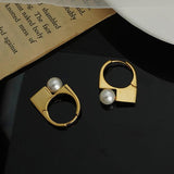 French Stylish Lock Pearl Charms Hoop Earrings for Women