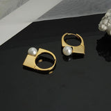 French Stylish Lock Pearl Charms Hoop Earrings for Women