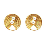 Vintage Braided Stud Earrings Retro Big Post Metal Pearls Minimalist