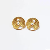Vintage Braided Stud Earrings Retro Big Post Metal Pearls Minimalist