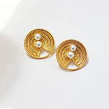 Vintage Braided Stud Earrings Retro Big Post Metal Pearls Minimalist