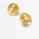 Vintage Braided Stud Earrings Retro Big Post Metal Pearls Minimalist