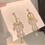 Vintage Pearl Drop Earrings Rhinestone Tassel Jewelry