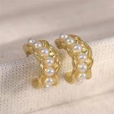 Artificial Pearl Metal Twist Hoop Earrings Party Jewelry Gift