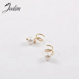 High End PVD Spiral Needle Freshwater Pearl Hoop Earring