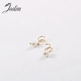High End PVD Spiral Needle Freshwater Pearl Hoop Earring
