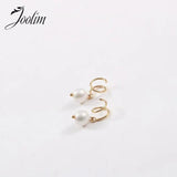 High End PVD Spiral Needle Freshwater Pearl Hoop Earring