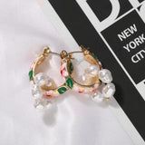 Hand-Printed Pearl Hoop Earrings Elegant All-Match Jewelry