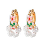 Hand-Printed Pearl Hoop Earrings Elegant All-Match Jewelry