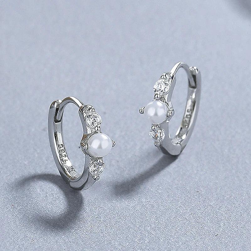 CZ Hoop Earrings French Pearl Romantic Wedding Jewelry