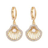 Seashell Hoop Earrings with Pearl Drop