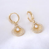 Seashell Hoop Earrings with Pearl Drop