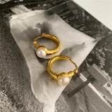 Vintage Hoop Simulated Pearl Earrings for Women Party Gift