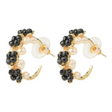 CSJA Natural Stone Hoop Earrings for Women Pearl Earring Wire Wrap Flower
