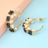 CSJA Natural Stone Hoop Earrings for Women Pearl Earring Wire Wrap Flower