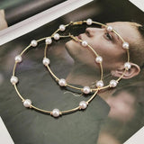 Exaggerated Pearls Circle Hoop Earrings Wedding Jewelry