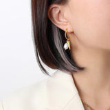 Natural Freshwater Pearl Hoop Earrings French Drop Irregular Punk Earrings
