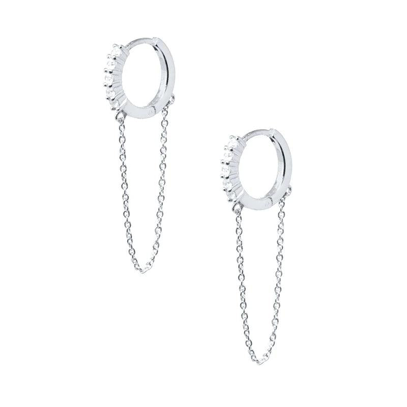 925 Silver Tassel Chain Hoop Earrings with Pearl, Wedding Jewelry