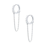 925 Silver Tassel Chain Hoop Earrings with Pearl, Wedding Jewelry