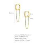 925 Silver Tassel Chain Hoop Earrings with Pearl, Wedding Jewelry