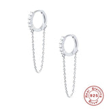 925 Silver Tassel Chain Hoop Earrings with Pearl, Wedding Jewelry