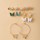 6 Pairs Pearl Hoop Earrings Set Vintage Circle Butterfly Heart Piercing Earrings