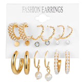 6 Pairs Pearl Hoop Earrings Set Vintage Circle Butterfly Heart Piercing Earrings