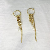 Asymmetrical Chains Link Hoop Earrings with Pearls Tassel, Long Drop Hoops Ear