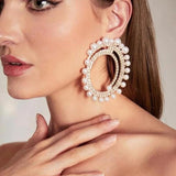 Stonefans Exaggerated Pearl Hoop Earrings for Women