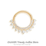 925 Silver Vintage Circle Hoop Earring Golden Pearl Hoops Jewelry