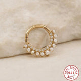 925 Silver Vintage Circle Hoop Earring Golden Pearl Hoops Jewelry