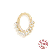925 Silver Vintage Circle Hoop Earring Golden Pearl Hoops Jewelry