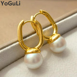 Oval Buckle Earrings High Copper Pearl Women
