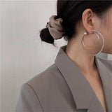 Big Pearl Round Asymmetric Earrings for Women Geometric Hoop Earring