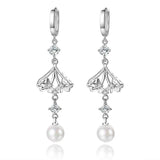 Zircon Flower Earrings 925 Silver Pearl Tassel Lady Party Accessories