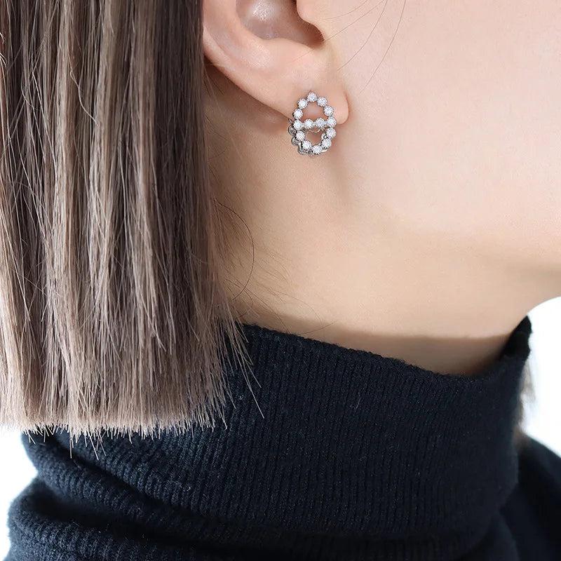 Geometric Rhinestone Earrings Hand-Made Brass Sensitive Graceful