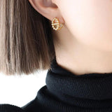Geometric Rhinestone Earrings Hand-Made Brass Sensitive Graceful