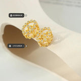 Geometric Rhinestone Earrings Hand-Made Brass Sensitive Graceful